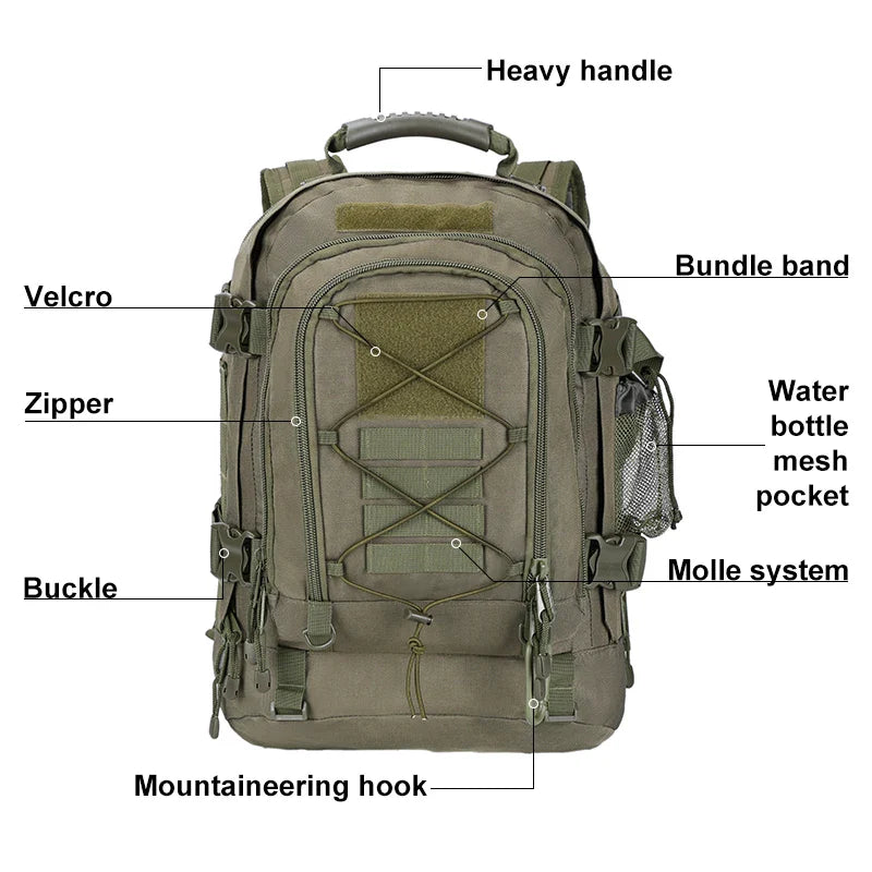 60L Expandable Tactical Backpack Molle Green