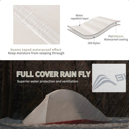 Ultralight 2-Person Backpacking Tent 20D Nylon Waterproof White