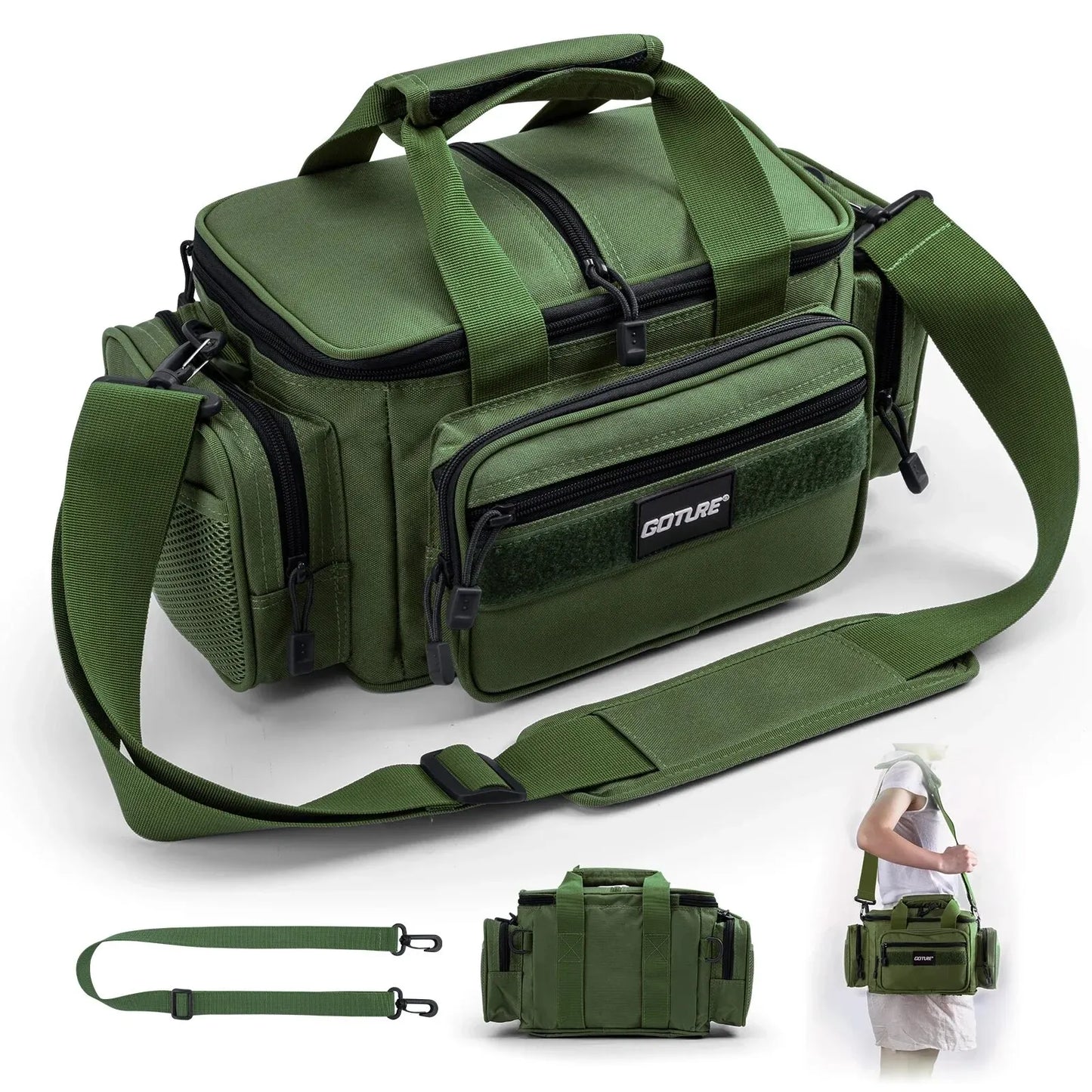 High-Capacity Tackle Shoulder Bag Outdoor Green