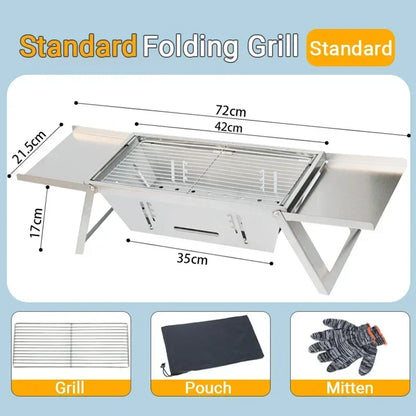 Stainless Steel Folding Charcoal Barbecue Stove BBQ Grill Rack Silver