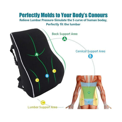 Memory Foam Lumbar Support Pillow Ergonomic Back Cushion Black