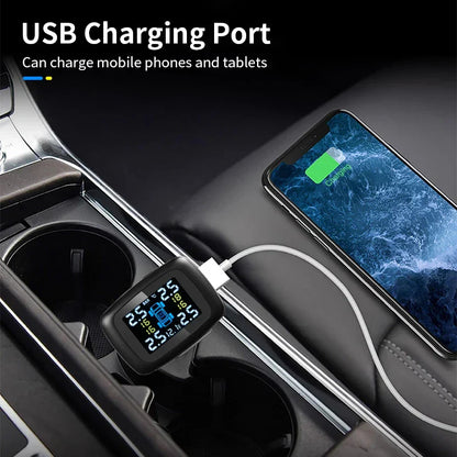 Smart USB Wireless Tire Pressure Monitoring System with Solar Charging Black