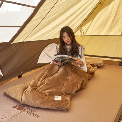 Portable Velvet Camping Sleeping Bag Cord Reel Storage Brown