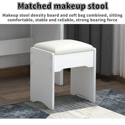 Elegance in Simplicity: White Dressing Table Set with Sliding Mirror & Ample Storage