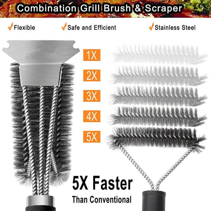 Safe Grill Brush and Scraper with Deluxe Handle
