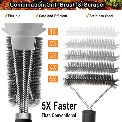 Safe Grill Brush and Scraper with Deluxe Handle