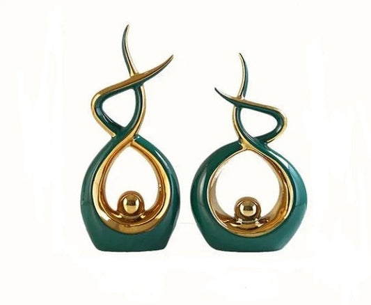 Elegant Green Ceramic Sculpture Statue - Set of 2