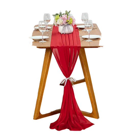 Romantic Red Chiffon Table Runner - 30cm x 300cm