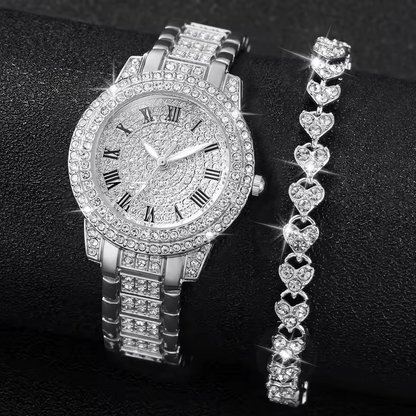 Roman Dial Women's Luxury Quartz Watch Set