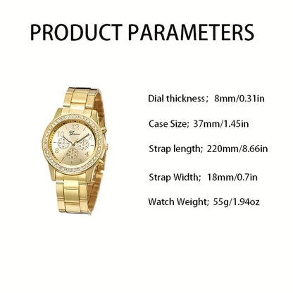 Womens Luxury Gold Watch Jewelry Set (5PCS)