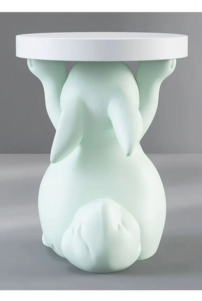 Artistic Rabbit Statue Tea Table - Light Green Round Side Table for Home Decor