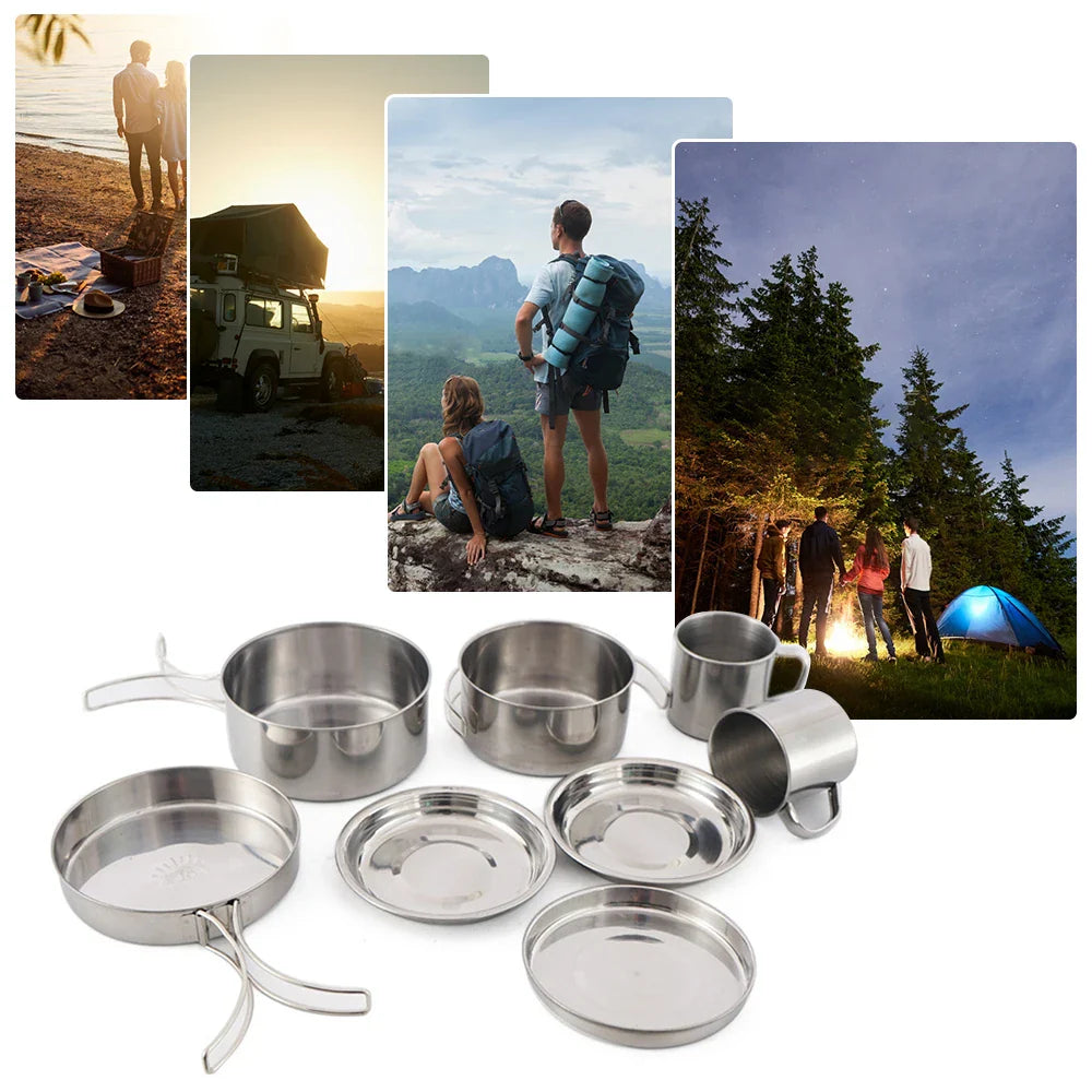 8-Piece Camping Cookware Mess Kit Silver