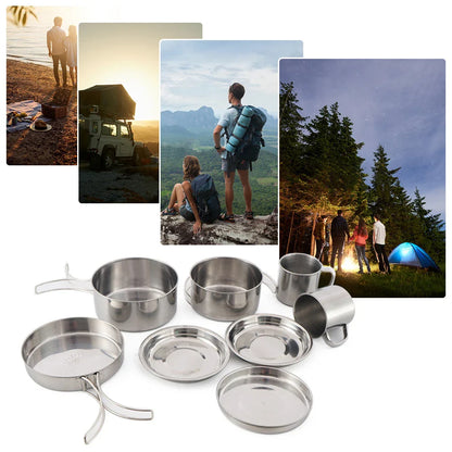 8-Piece Camping Cookware Mess Kit Silver