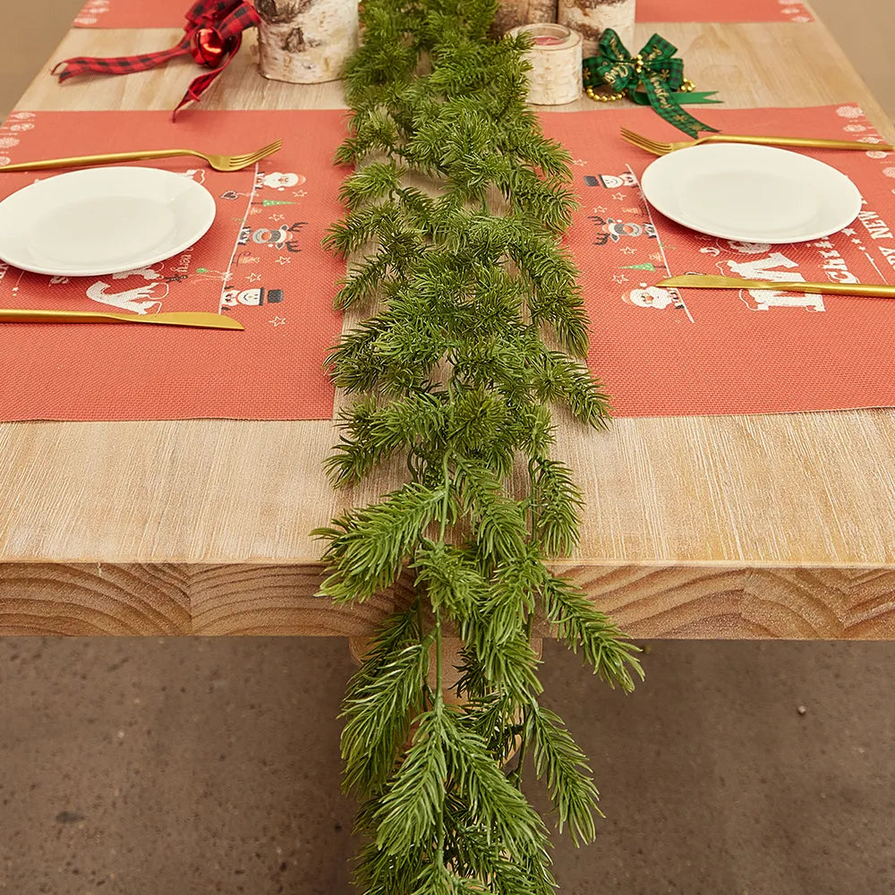 Handcrafted 2M Christmas Pine Vine Garland with Red Berries Rattan