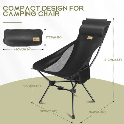 Portable Camping Chair with Headrest Black