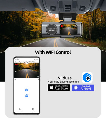 4K UHD Dual Lens Dash Cam Front Rear Night Vision Black