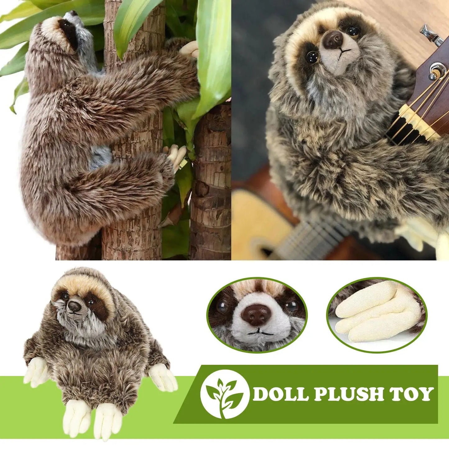 Cute Realistic Three-Toed Sloth Plush
