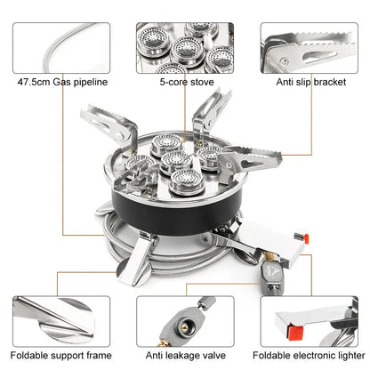 High-Power Camping Gas Stove Portable Split Burner Black