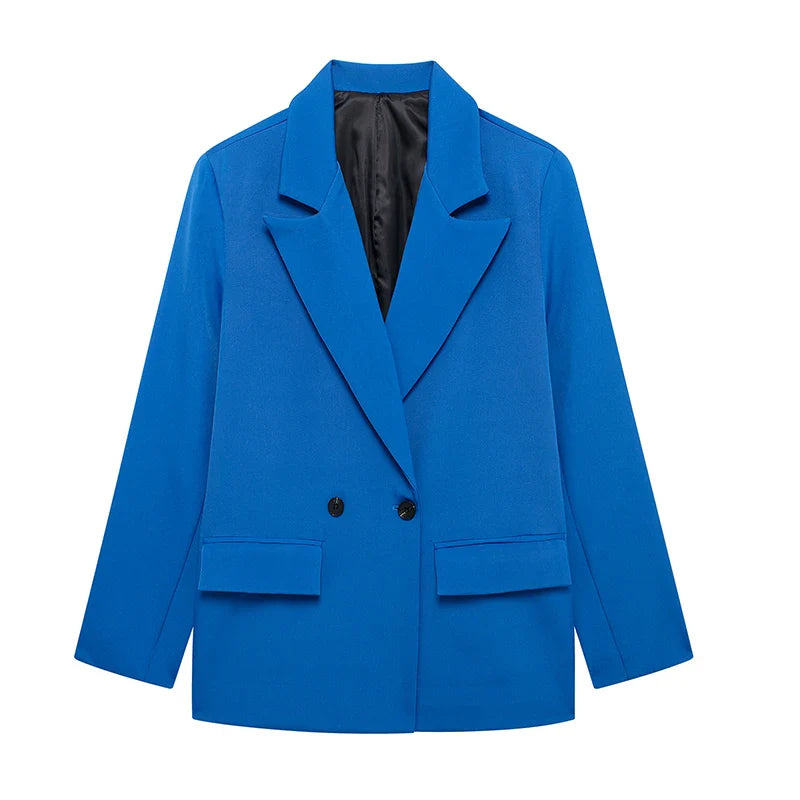 Womens Double Breasted Blazer with Pockets (Dark Blue)
