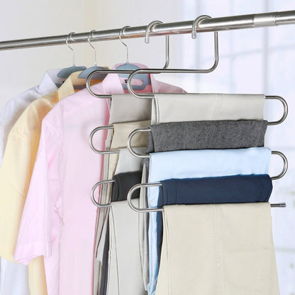 5 layers Stainless Steel Clothes Hangers S Shape Pants Storage Hangers Clothes Storage Rack Multilayer Storage Cloth Hanger