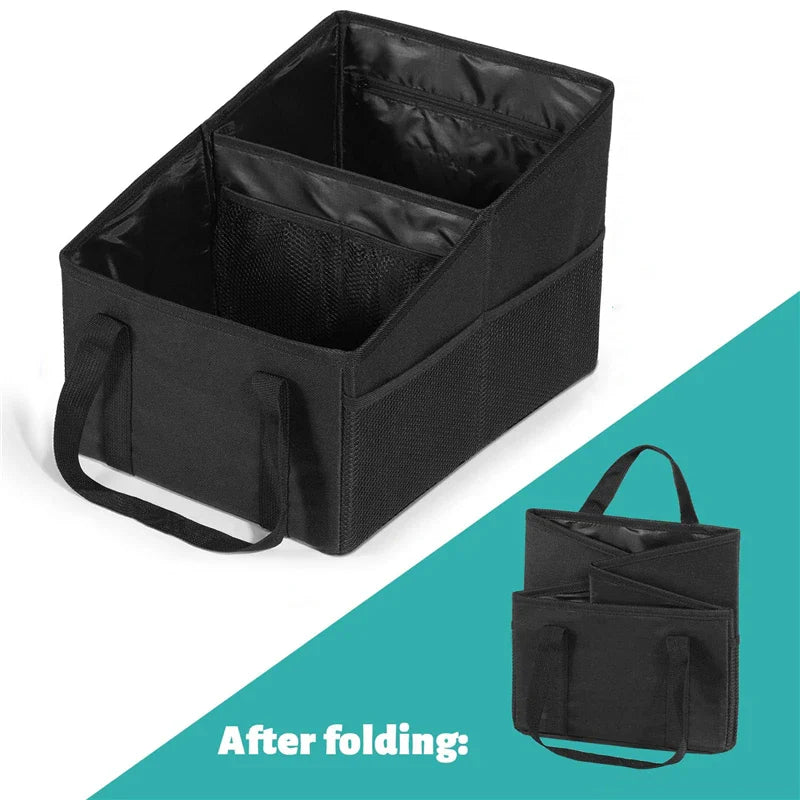 High-Capacity Car Trunk Storage Organizer Box Black