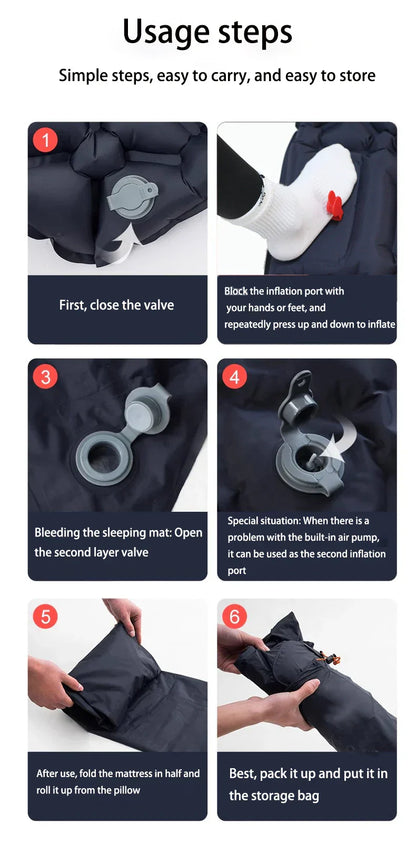 Outdoor Ultralight Camping Sleeping Pad with Built-in Pump and Headrest