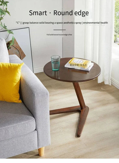 House Faction Solid Wood Edge Sofa Side Table - Walnut Finish