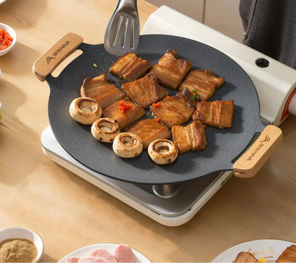 34CM Non-Stick Outdoor BBQ Grill Pan Roasting Plate Black