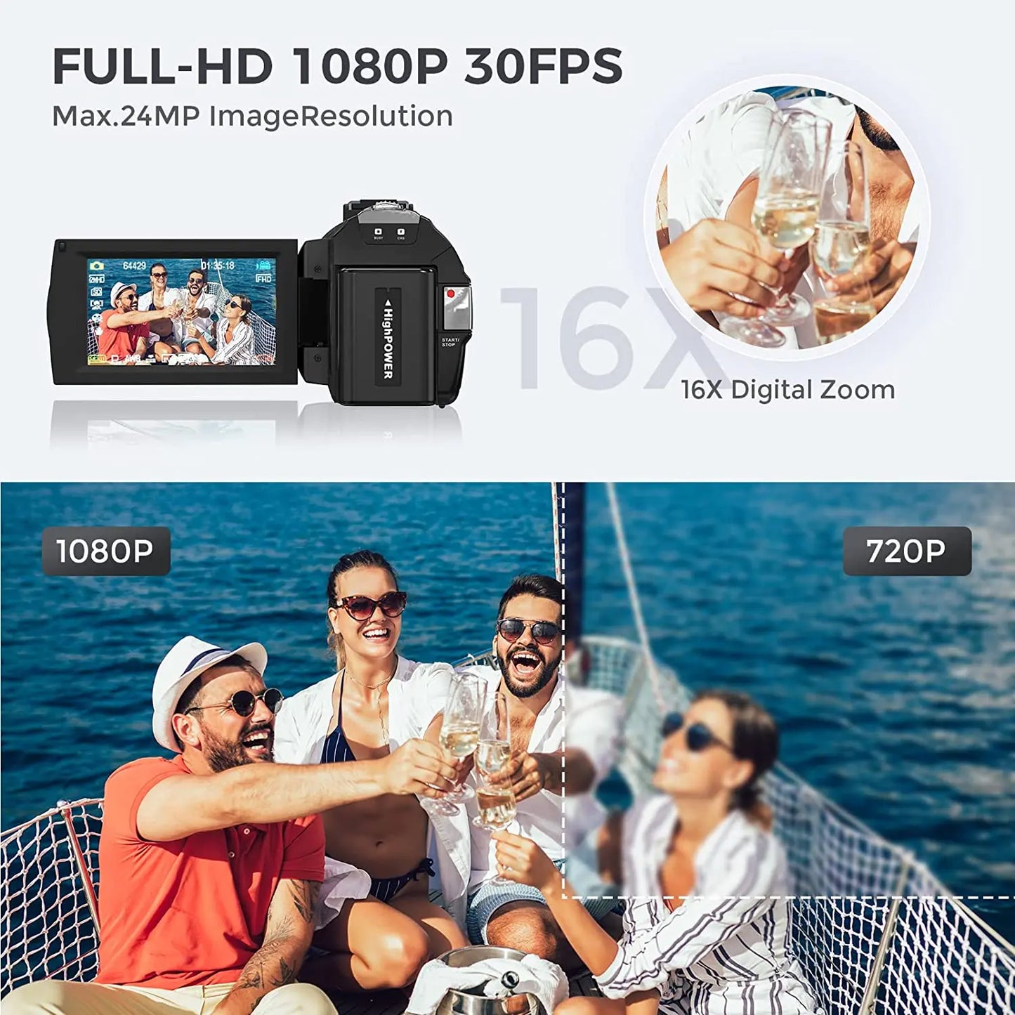 Digital HD Camera with Rotating Screen with 32G Card Black