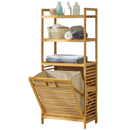 4-Tier Laundry Hamper with Tilt-Out Basket | Bathroom Storage Shelf Organizer