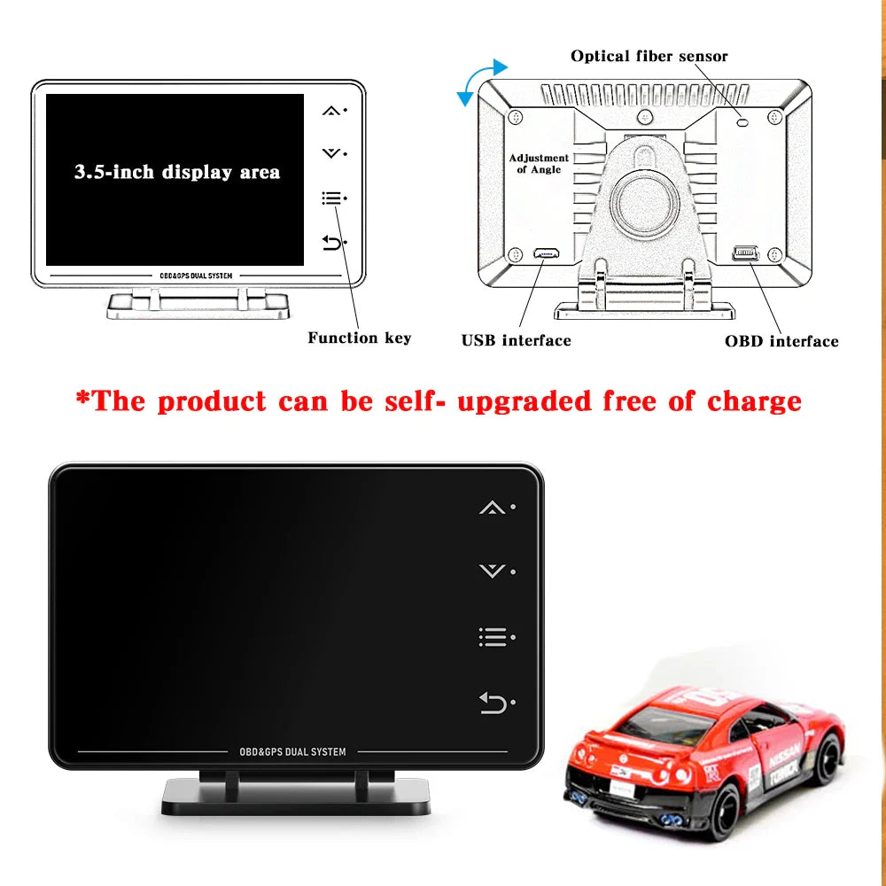 XS HUDGauge–Multi-Function OBD+GPS Car Instrument Black