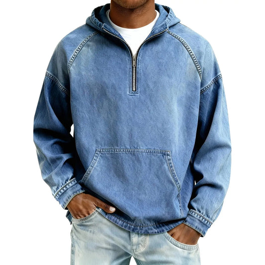 Vintage Solid Color Hooded Sweatshirt