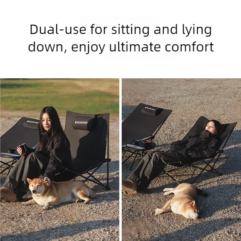 Camping Folding Recliner Chair with Cotton Pillow Black