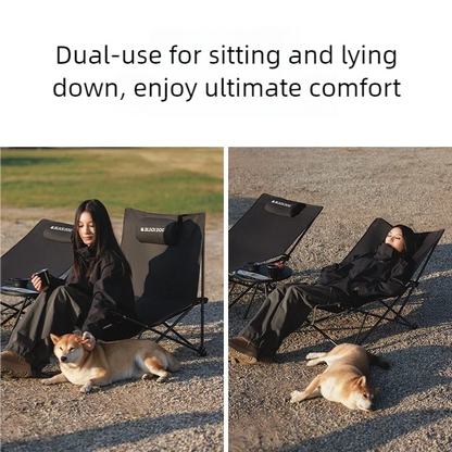 Camping Folding Recliner Chair with Cotton Pillow Black