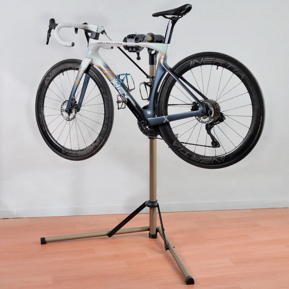 Adjustable Aluminum Bike Repair Stand with Foldable Storage Gold