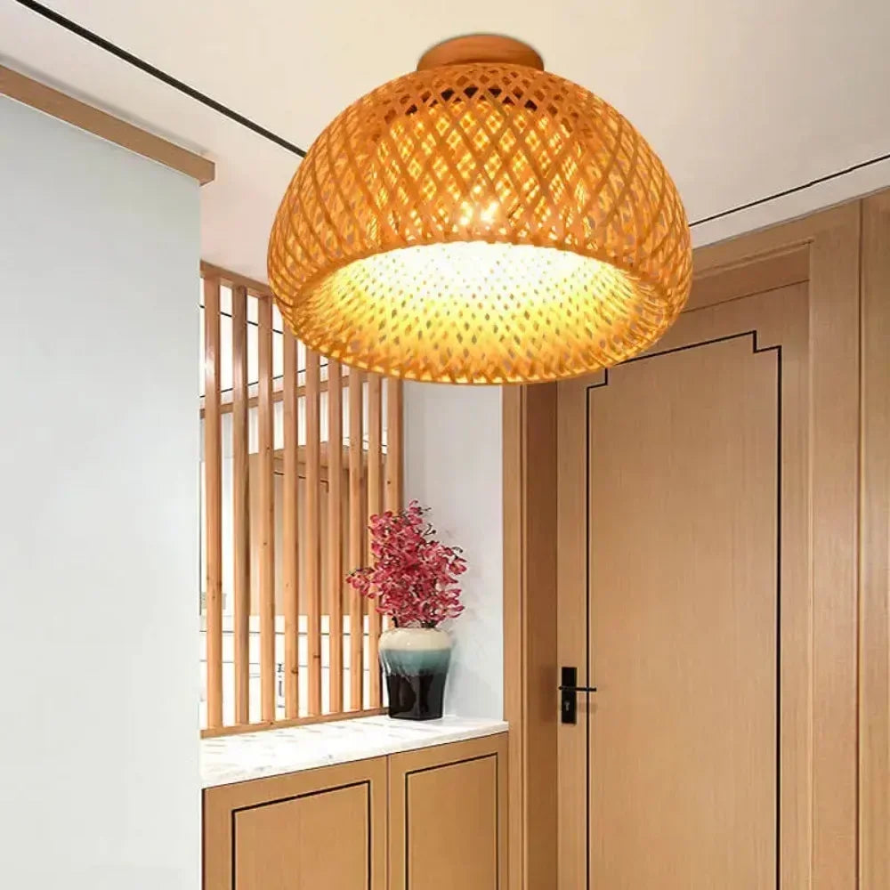 Handmade Boho Bamboo Wicker Ceiling Light Brown