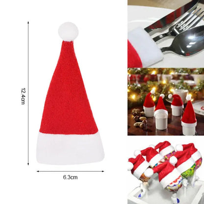 Set of 20 Christmas Hat Cutlery Bags - Festive Tableware Holders for Xmas Home Kitchen Decor
