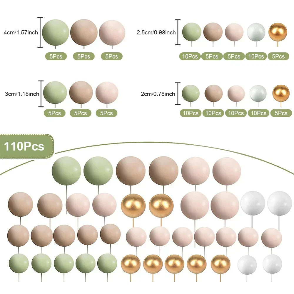 110-Piece Matcha Green Cake Cupcake Topper DIY Mini Balls Baking Decoration Set
