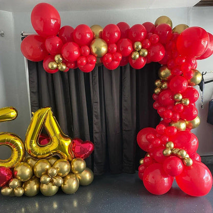 Red & Gold Balloon Arch Garland Kit with Metallic Gold Confetti Balloons