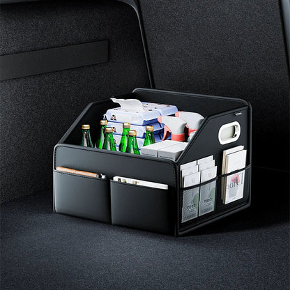 PU Leather Car Trunk Organizer Folding & Collapsible Cargo Storage Box Black