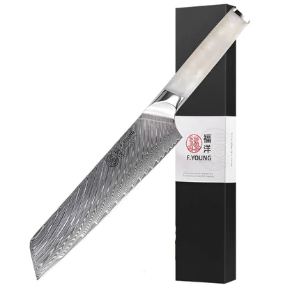 8.5-Inch Damascus Steel Chef Knife 67-Layer Blade with Resin Handle White