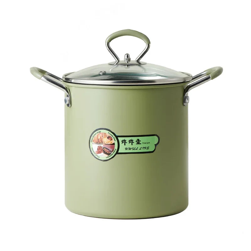 3L Deep Fryer Pot with Basket Oil Strainer Mini Pasta Pot Green