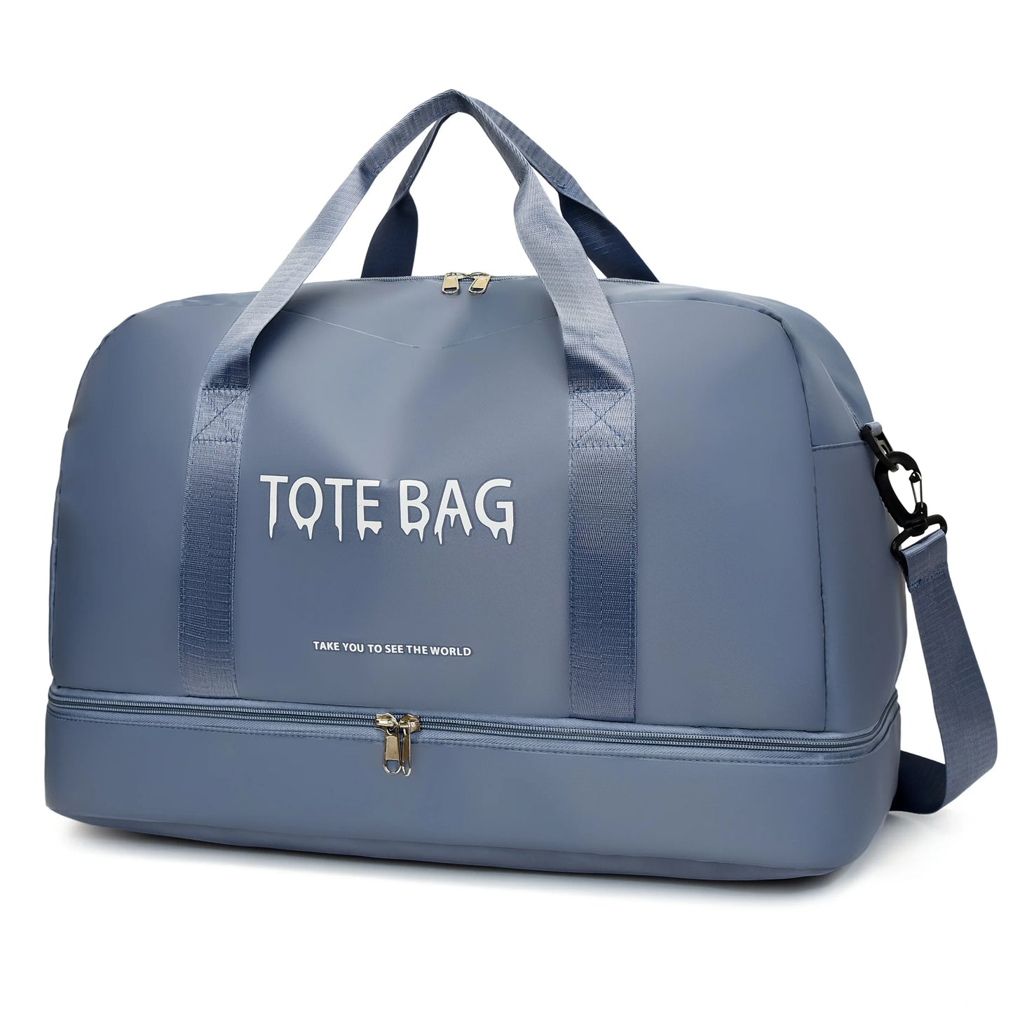 Travel Duffle Bag with Shoe Compartment & Strap (Blue)