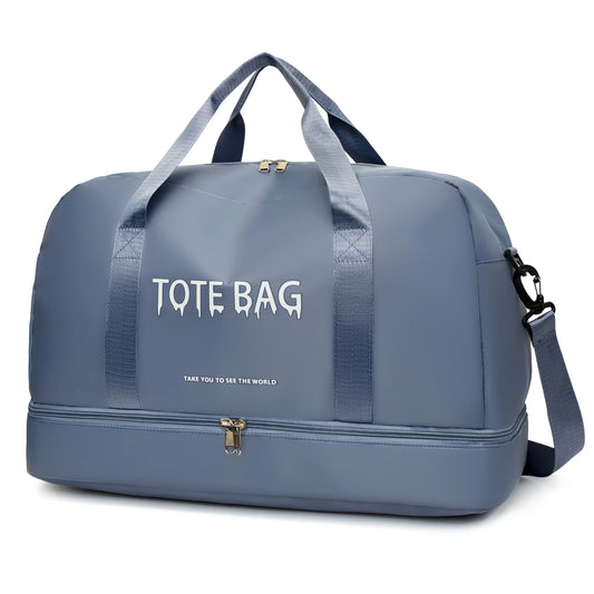 Travel Duffle Bag with Shoe Compartment & Strap (Blue)