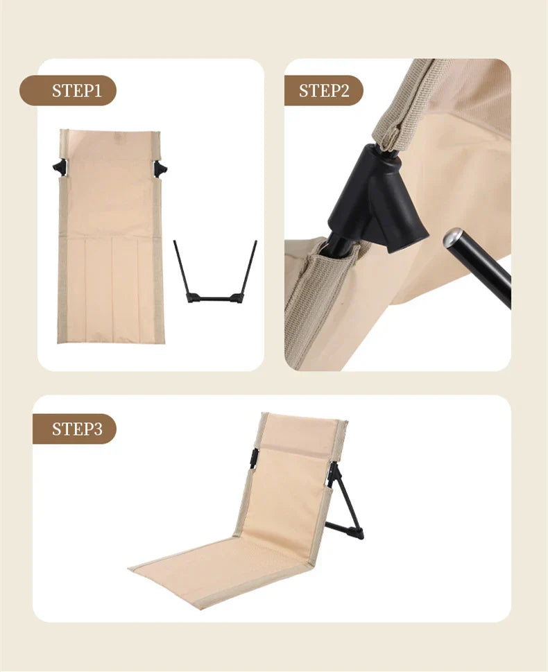Outdoor Foldable Reclining Camping Chair with Backrest Cushion