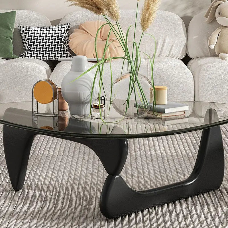 Triangle Glass Coffee Table - Solid Wood Base, Minimalist Nordic Design