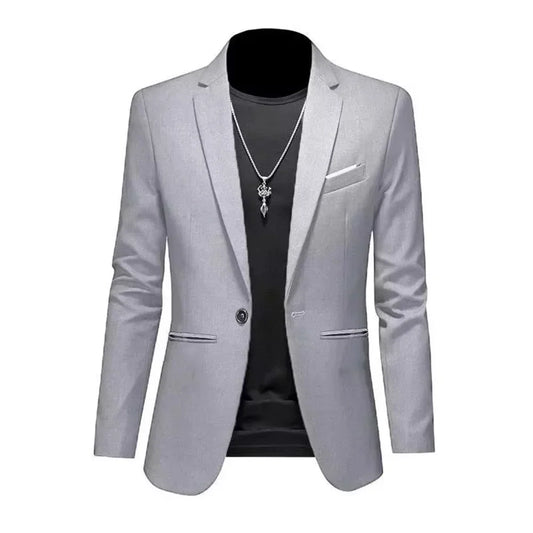 Mens Slim Fit Casual Suit Jacket Single Button (Gray)