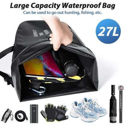 27L Waterproof Bike Pannier Bag with Roll-Top Closure Black