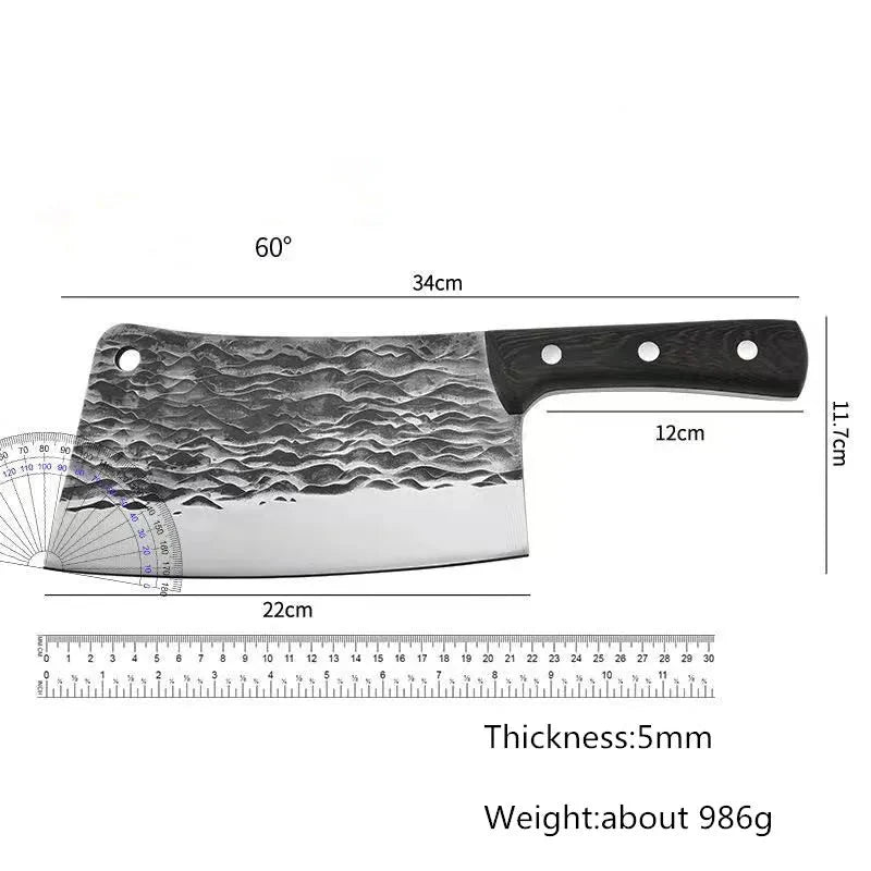 1KG Handmade Forged Chopping Knife 5mm Thick Bone Cleaver Black