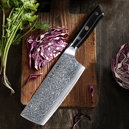 Professional 7-Inch Damascus Steel Meat Cleaver VG10 Core Black